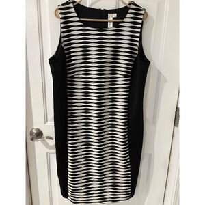 Emma & Michele Dress - Black White Wavy Pattern‎ Sleeveless Career 14W